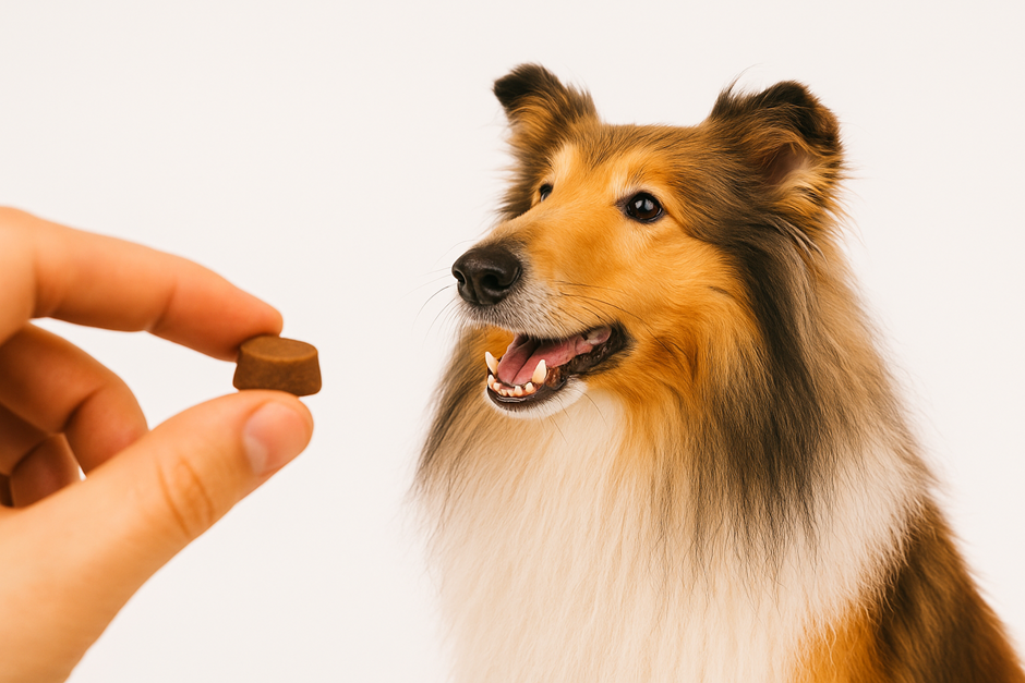 구충제를 먹는 강아지